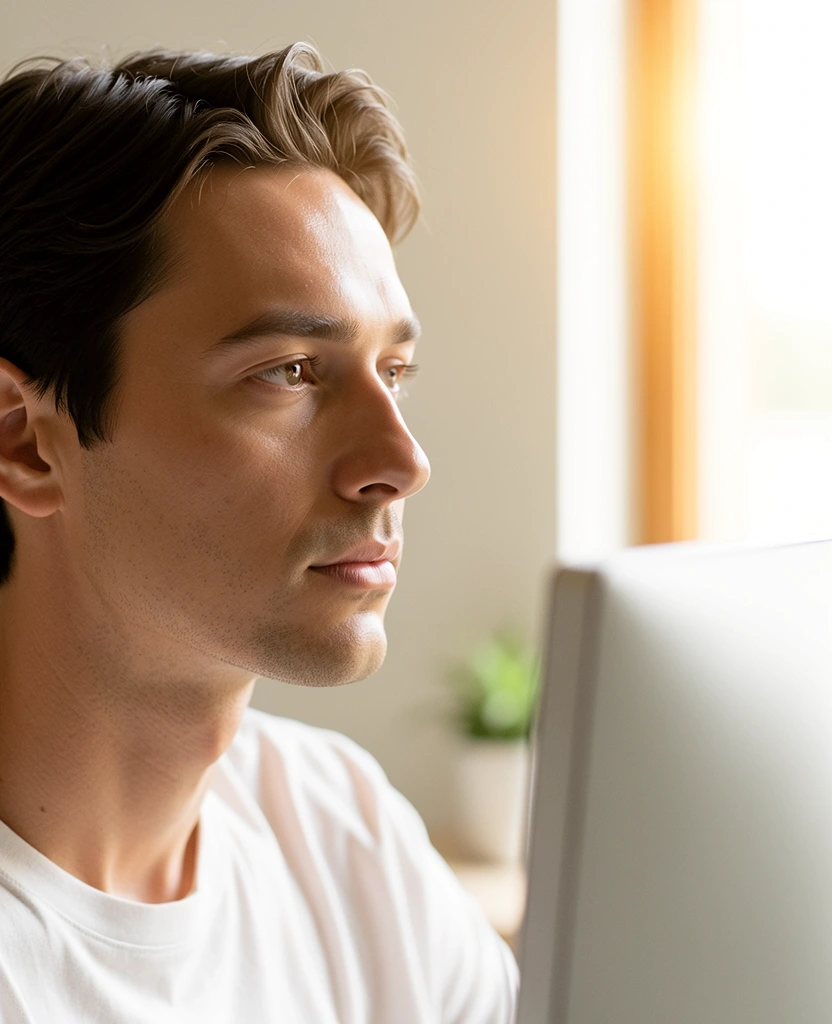 Entspannter Blick am Arbeitsplatz